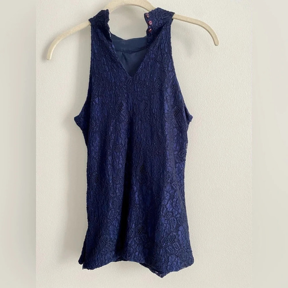 RICKI’S Navy Blue Dressy Lace High Neck Full Length Tank Top Size XS - Picture 3 of 10